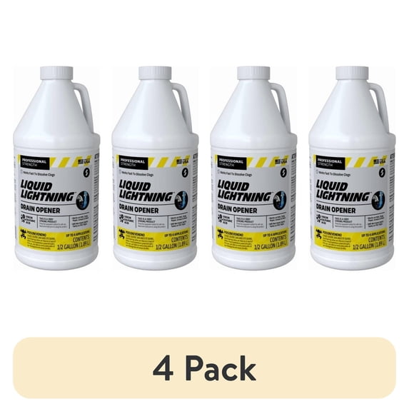 (4 pack) Liquid Lightning Virgin Sulfuric Acid Drain Opener, 64oz