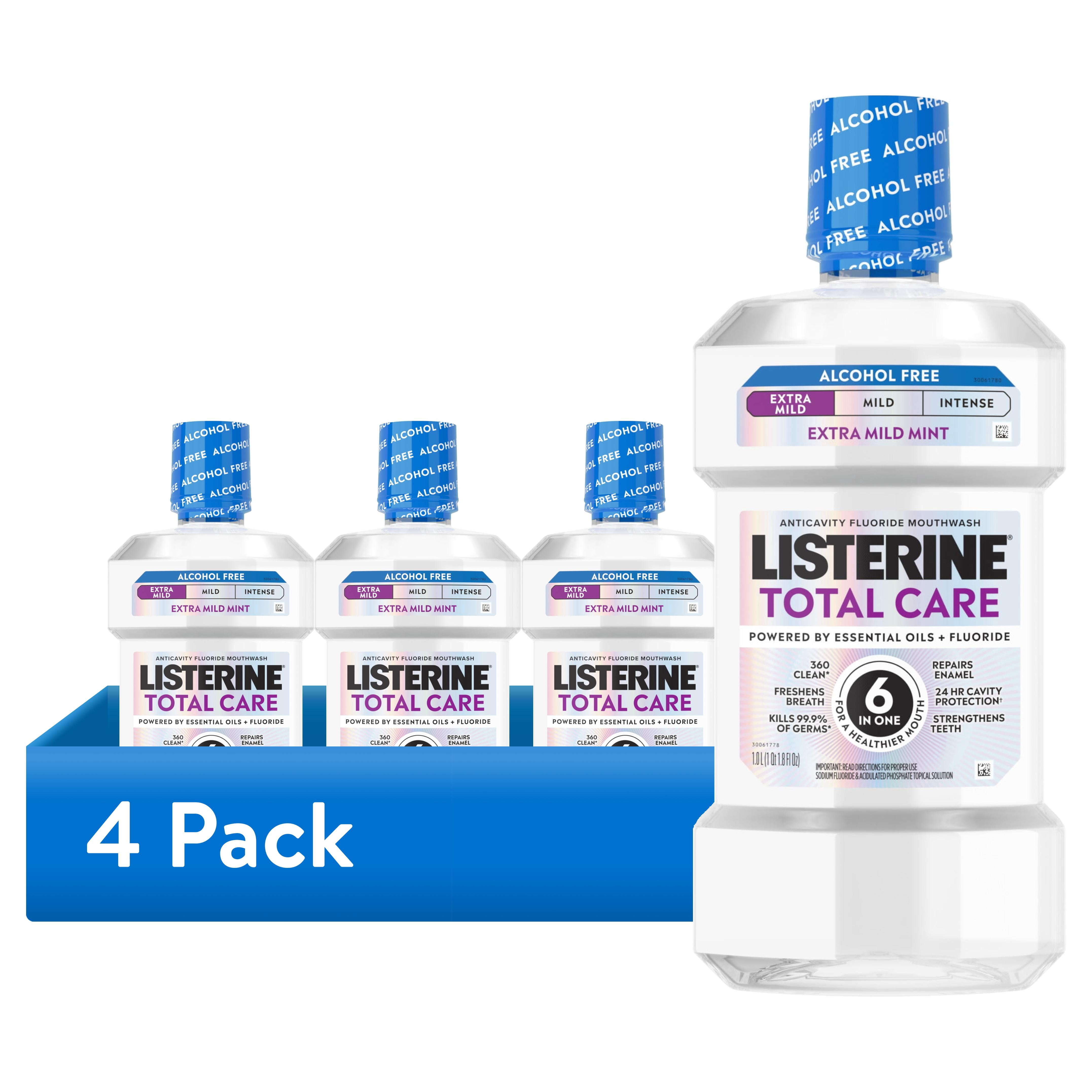 (4 pack) Listerine Total Care Fluoride Mouthwash for Cavity Prevention, Extra Mild Mint, 33.8 fl oz/1L
