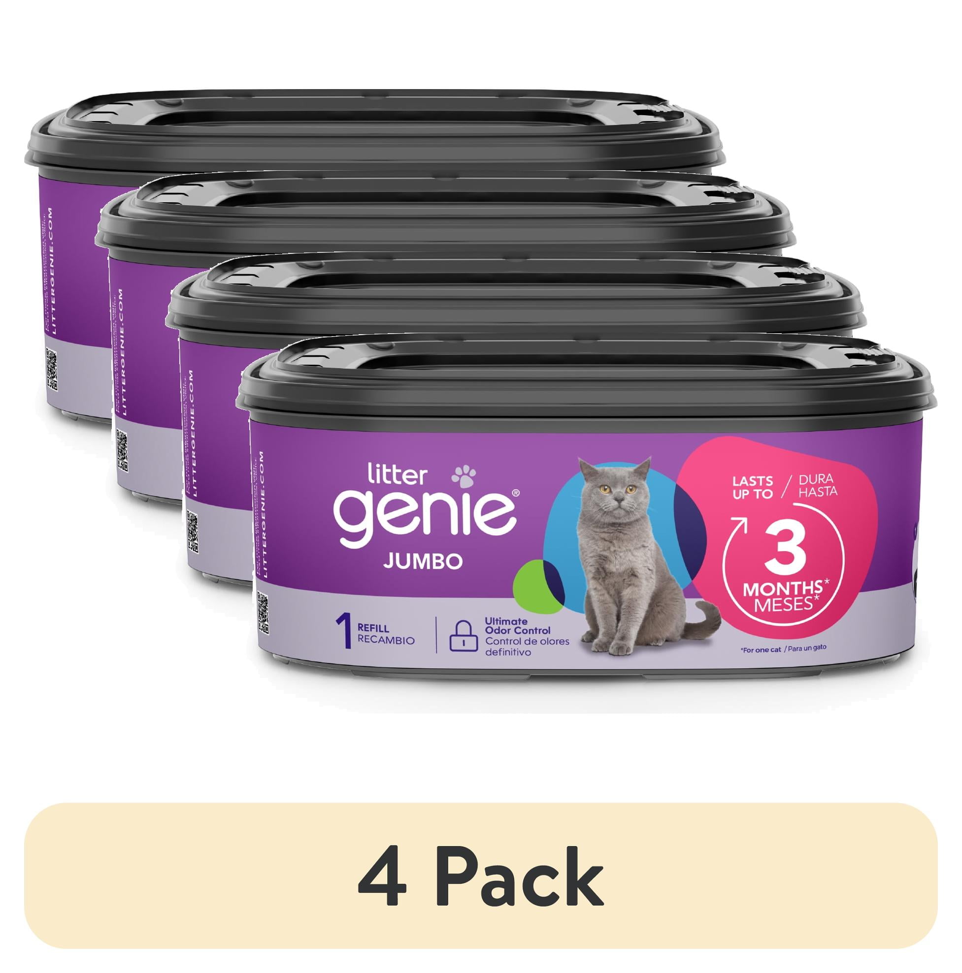 (4 pack) Litter Genie Cat Litter Disposable Jumbo Refill, Lasts up to 3 Months, 21 ft