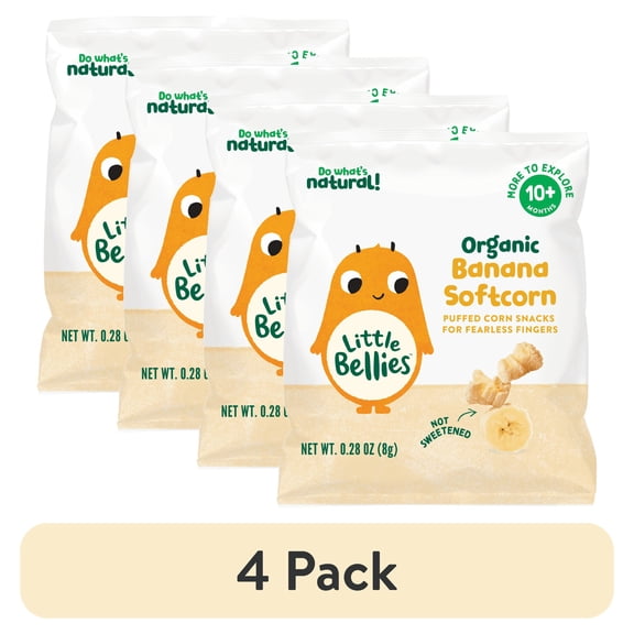 (4 pack) Little Bellies Organic Banana Softcorn Snack, 0.28 oz Bag