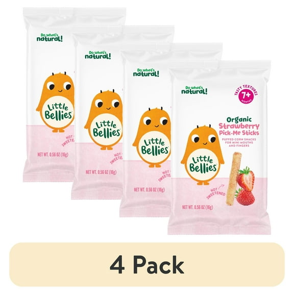 (4 pack) Little Bellies Organic Strawberry Pick-Me Sticks Puff Snack, 0.56 oz
