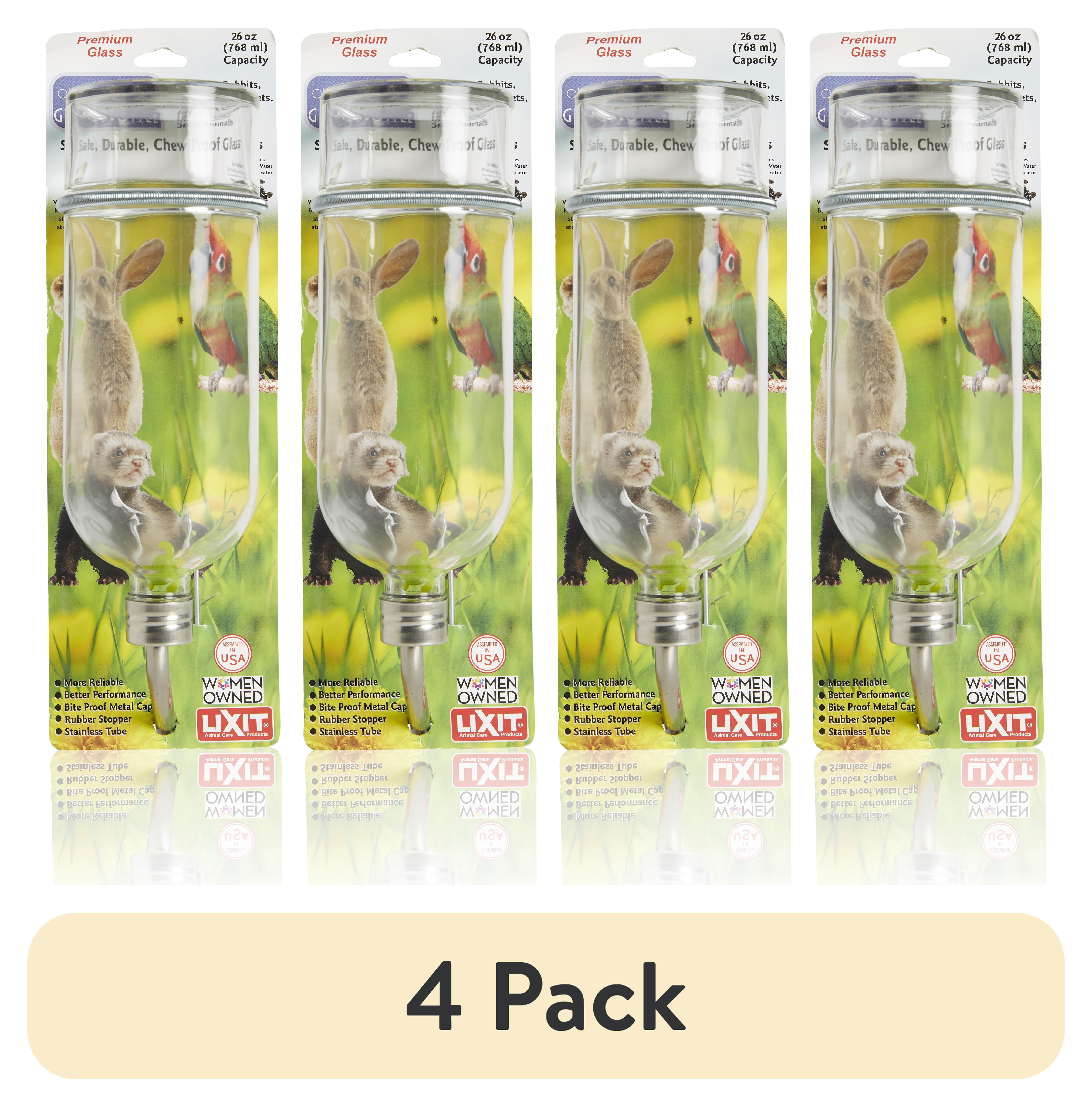 (4 pack) Lixit Glass Water Bottle for Small Animals and Birds, 26 oz