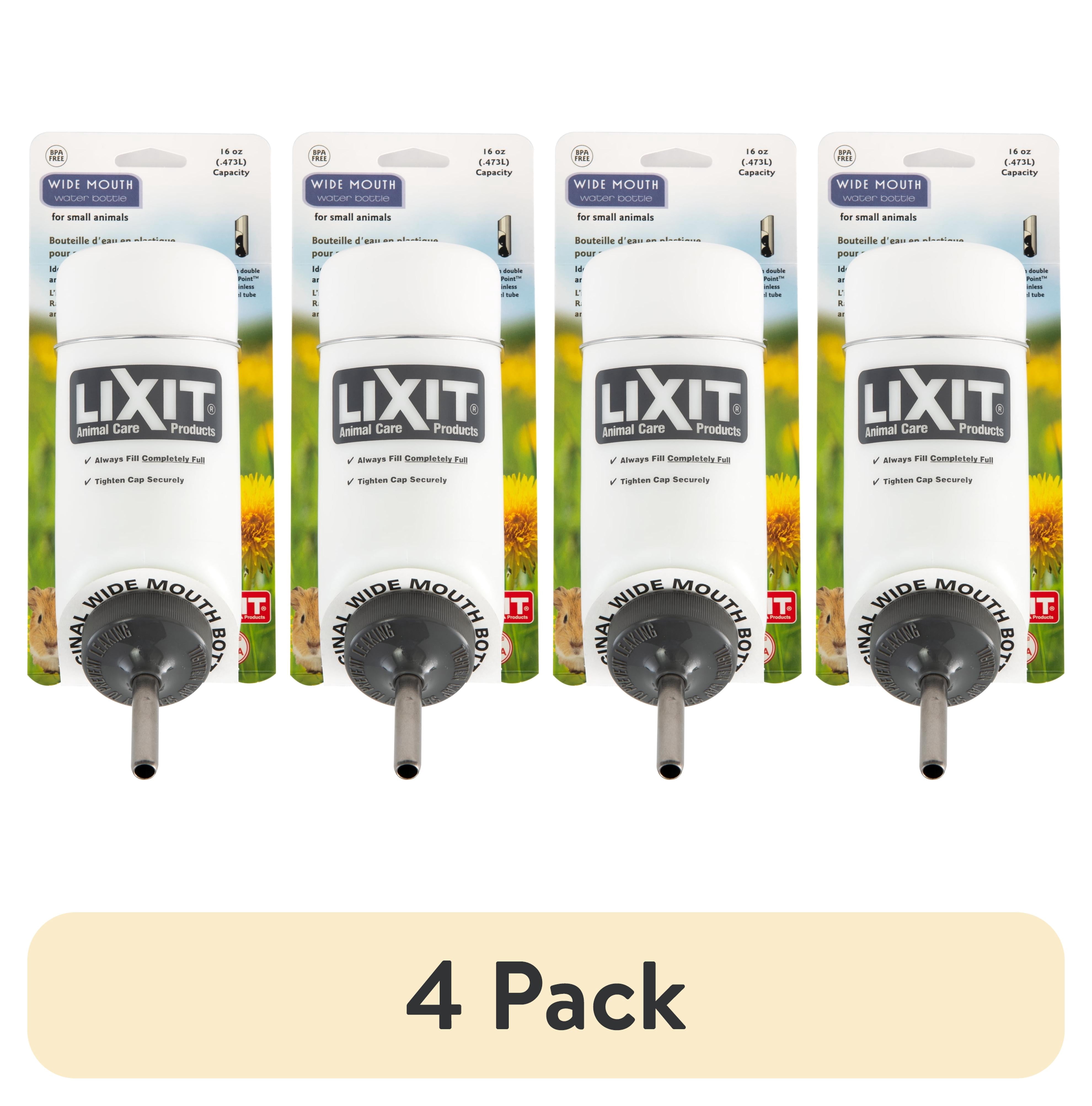(4 pack) Lixit Wide Mouth Cage Water Bottles for Rabbits, Ferrets, Guinea Pigs, and Chinchillas