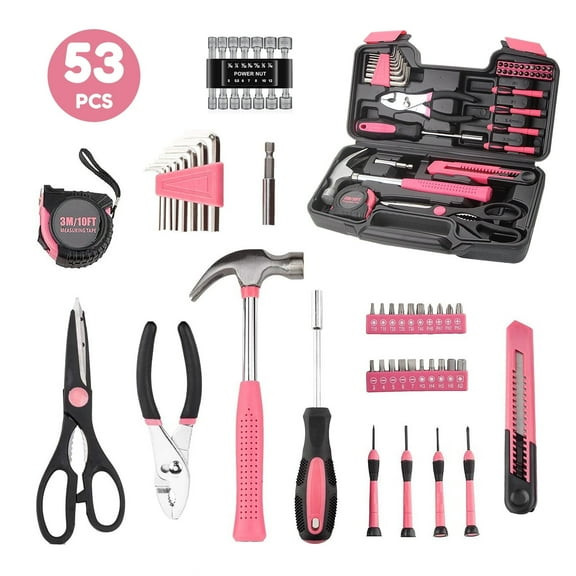 (4 pack) Lockways 39 PCS Pink Tool Set, with 14 Pcs Power Nuts, Basic Household Tool Kit, Fathers Day Gifts, All Purpose Tool Set with Tool Box for Home, Garage, Office and College Dormitory Use