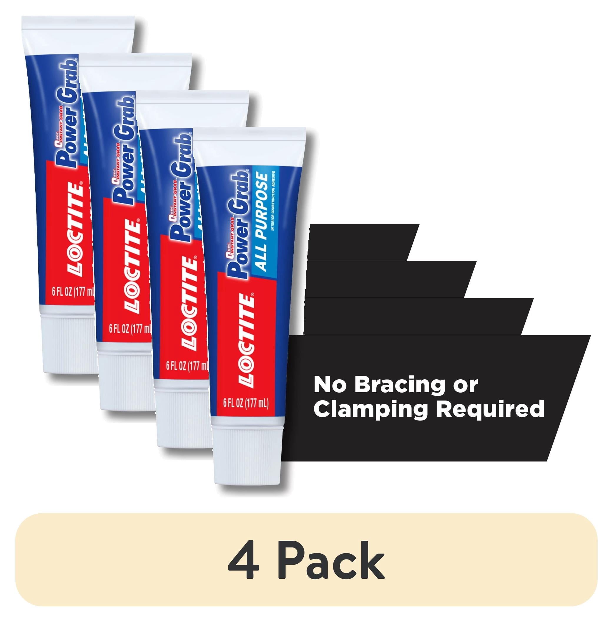 (4 pack) Loctite Power Grab Construction Adhesive All Purpose, Pack of 1, White 6 fl oz Tube