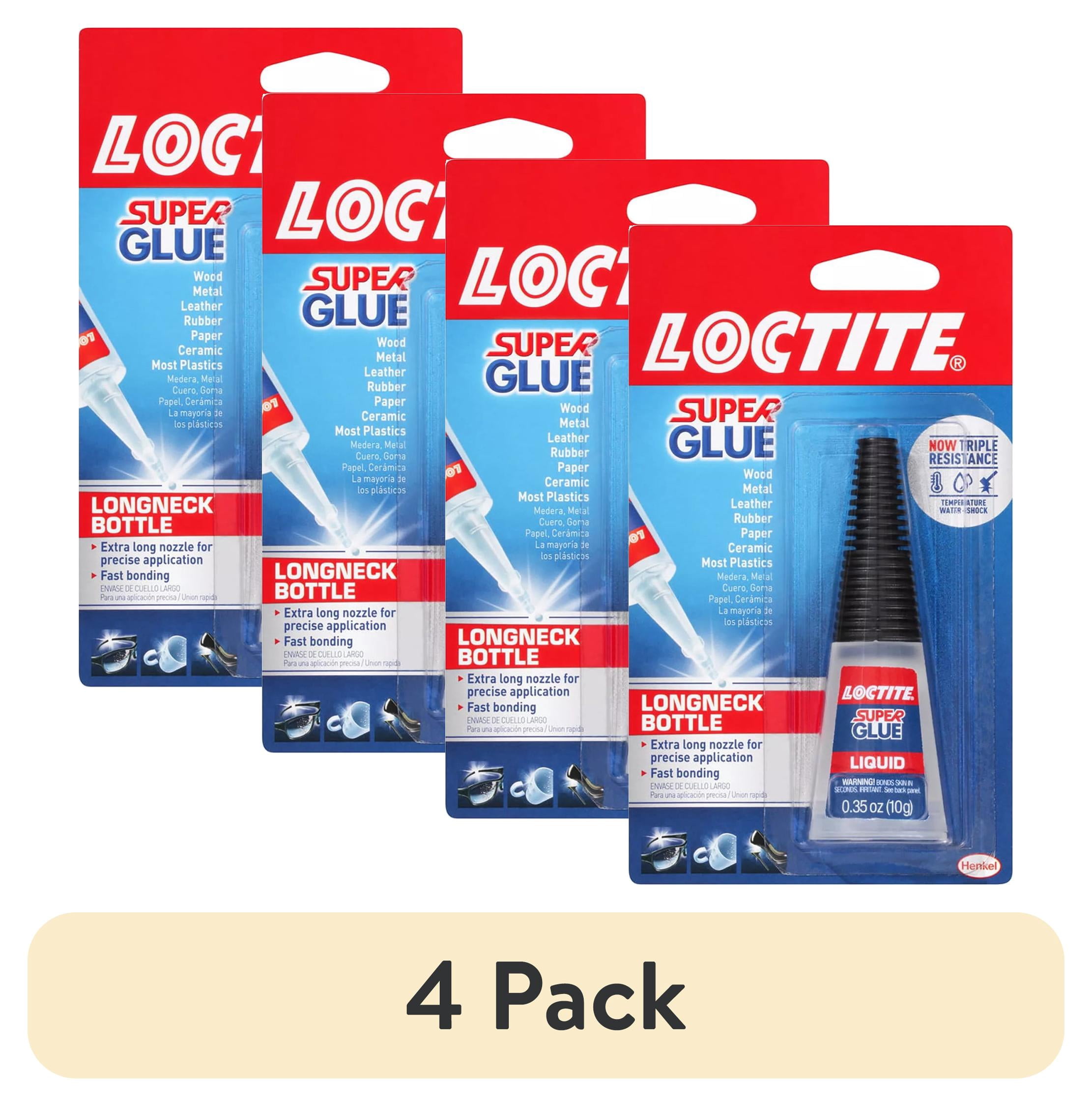 (4 pack) Loctite Super Glue Liquid Longneck Bottle, Pack of 1, Clear 0.35 oz Bottle