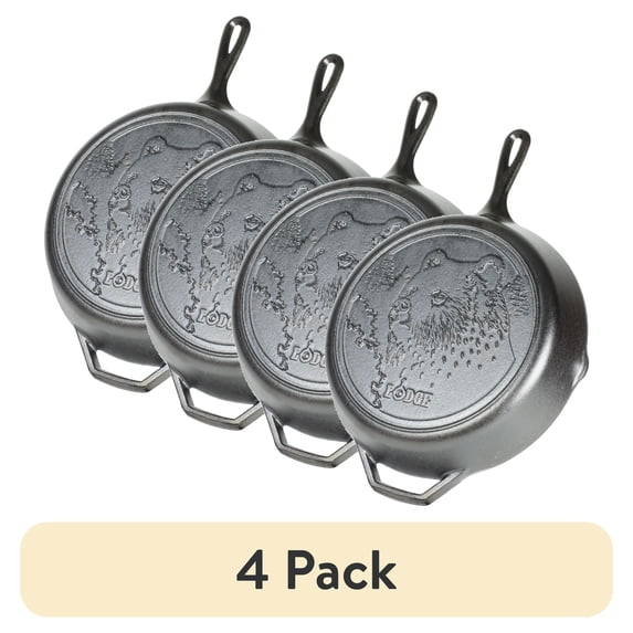 (4 pack) Lodge Wildlife Series 12" Cast Iron Skillet, Bear Scene, L10SKWLBR