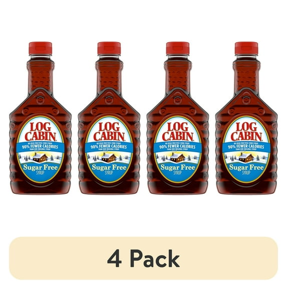 (4 pack) Log Cabin Sugar Free Syrup with Sweet Maple Flavor, Plastic Bottle, 12 oz