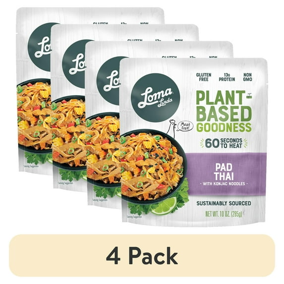 (4 pack) Loma Linda Pad Thai with Konjac Noodles, 10 oz (Shelf Stable) Packaged Meals
