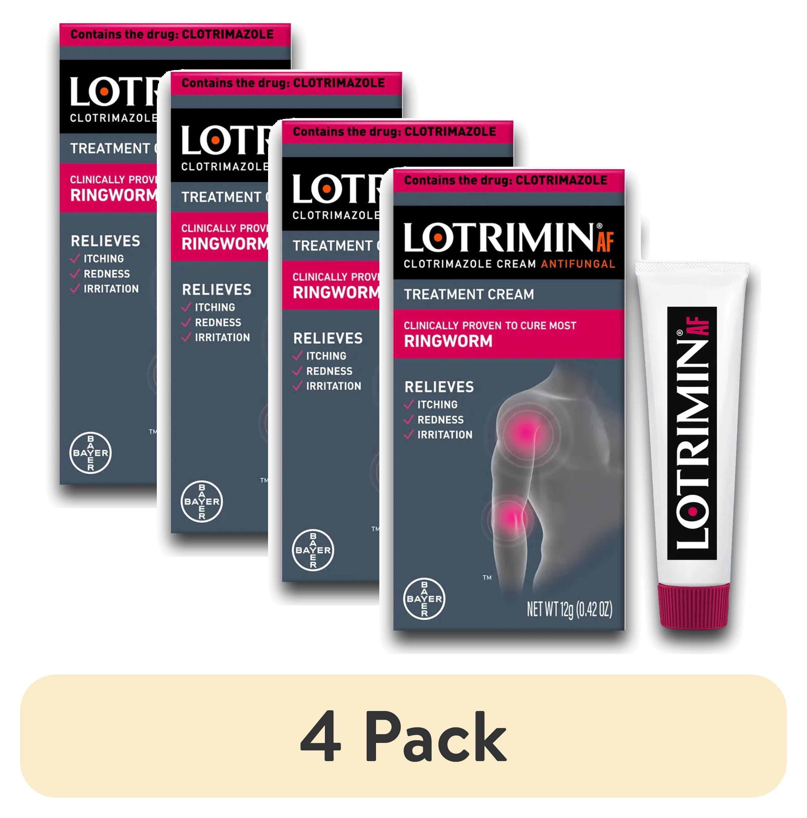(4 pack) Lotrimin AF Clotrimazole Ringworm Treatment Antifungal Cream, 12G Tube