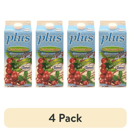 (4 pack) Lotus Plus Cranberry Juice Beverage, Rich in Vitamin C, Lotus Quality, 58 fl oz Carton Refrigerated Juice