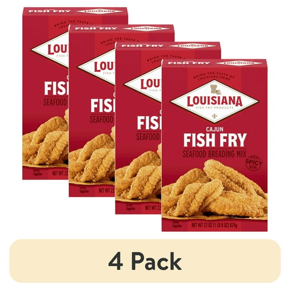 (4 pack) Louisiana Fish Fry Products Cajun Spicy Seasoned Breading Mix, New Orleans Style, Dry Coating, 22 oz Box