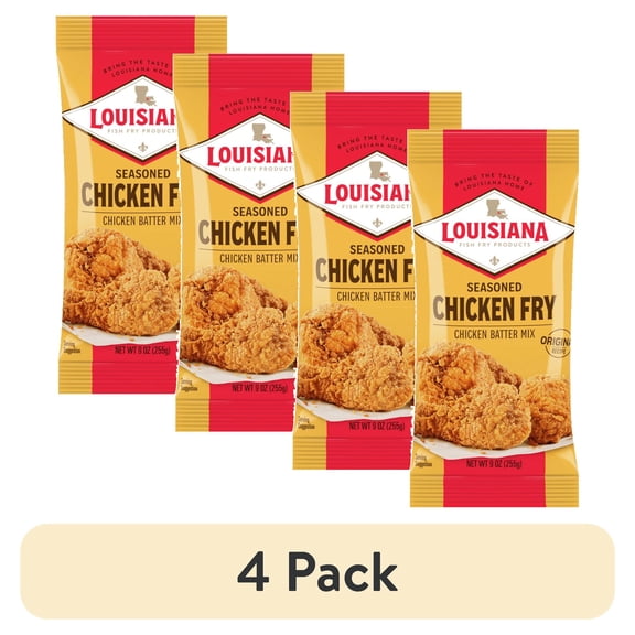 (4 pack) Louisiana Fish Fry Products Crispy Seasoned Chicken Fry Coating Powder Mix, 9 oz Bag
