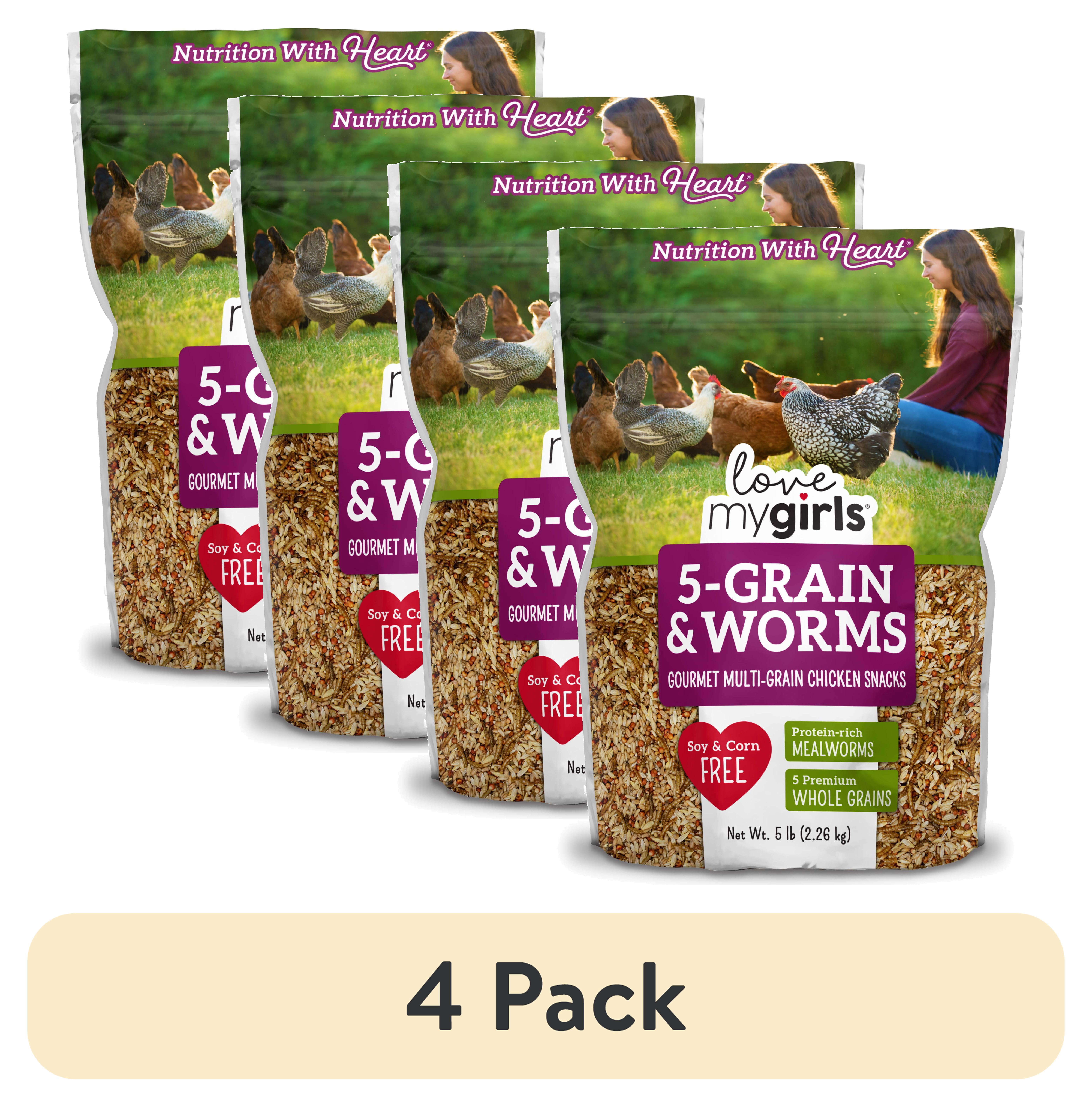 (4 pack) Love My Girls 5-Grain & Worms Gourmet Chicken Treats, 5 lb. Bag, 1-Pack