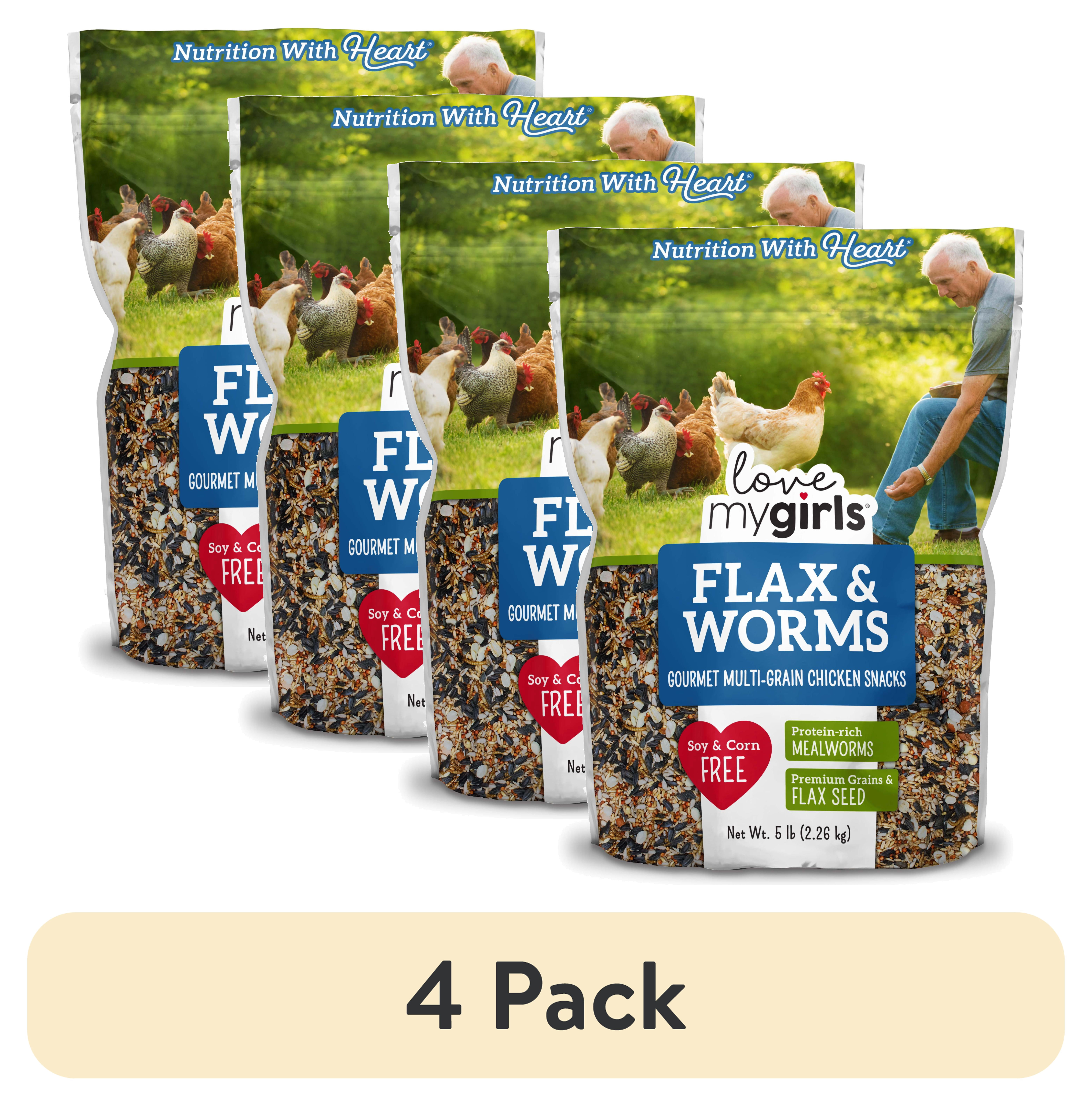 (4 pack) Love My Girls Flax & Worms Gourmet Multi-Grain Chicken Treats, 5 lb. Bag, 1-Pack
