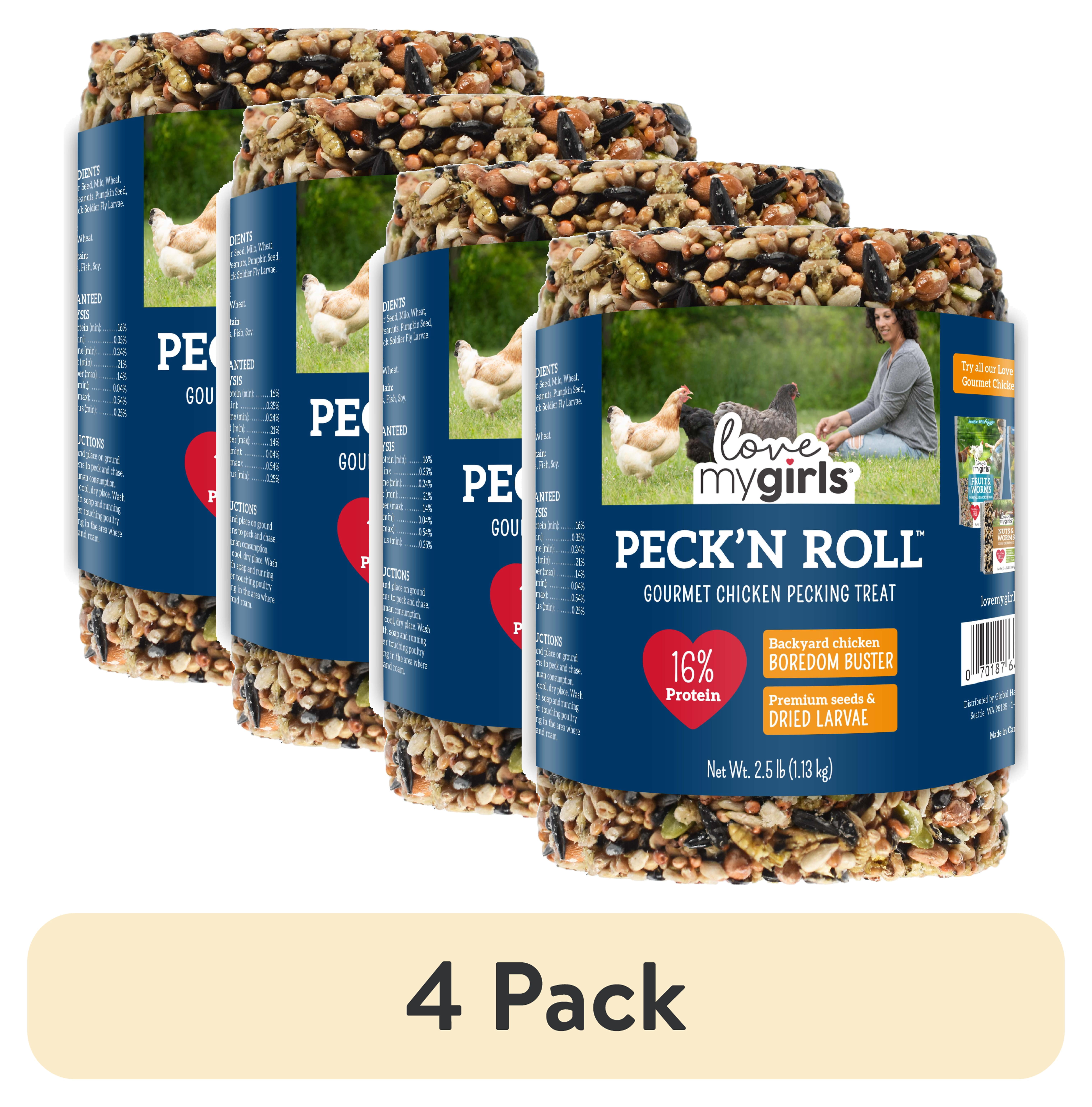 (4 pack) Love My Girls Peck 'N Roll Boredom Buster for Chickens, 2.5 lb. Seed Log, 1-Pack