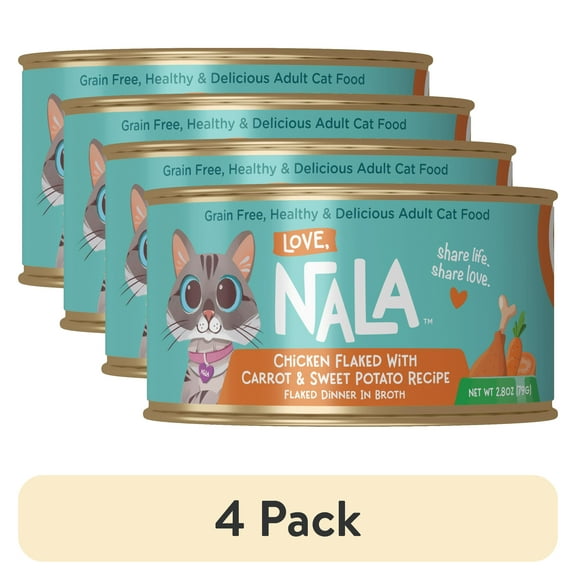 (4 pack) Love, Nala Chicken Flaked with Sweet Potato & Carrot Recipe in Broth Adult Wet Cat Food