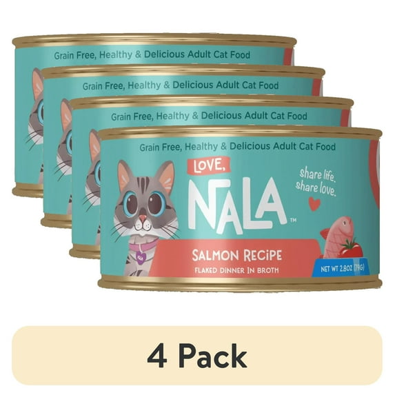 (4 pack) Love, Nala Flaked Salmon Recipe in Broth Adult Wet Cat Food