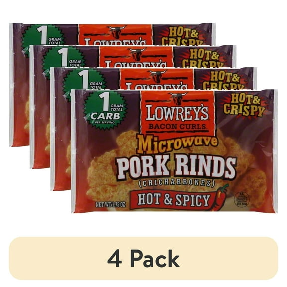 (4 pack) Lowrey's Bacon Curls Hot & Spicy Microwave Pork Rinds, 1.75 Oz.
