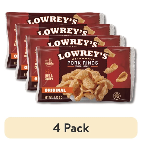 (4 pack) Lowrey's Microwave Popcorn Pork Rinds, Original, 1.75oz Plastic Pouch