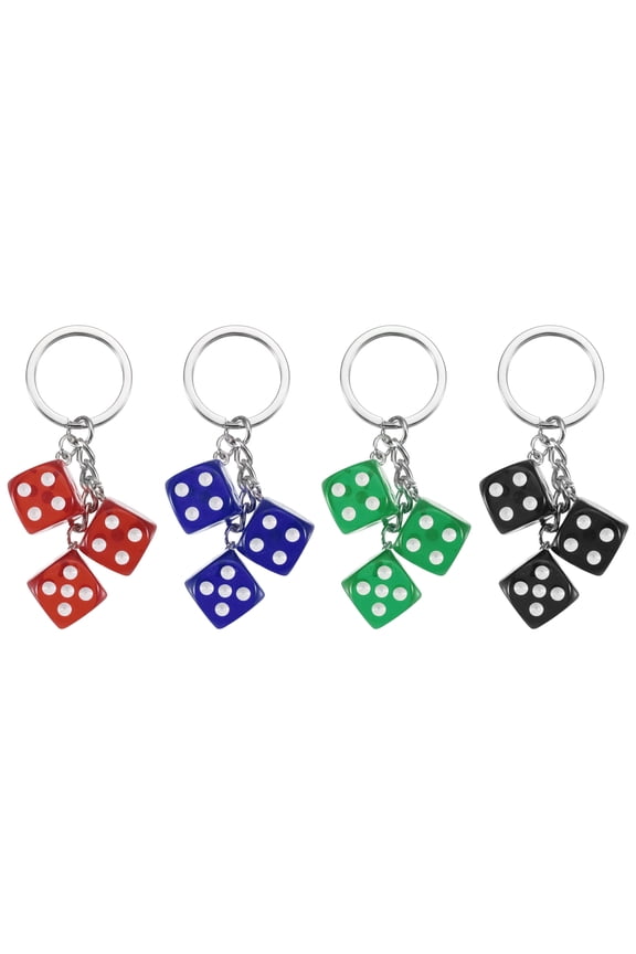 4 pack Lucky Dice Keychain Charm, Resin 3D Cube Square Mini Dice Keyrings with 3 Pendants for Bag, Wallet, Purse, Car, Cellphone Accessories, Black/Dark Green/Red/Dark Blue