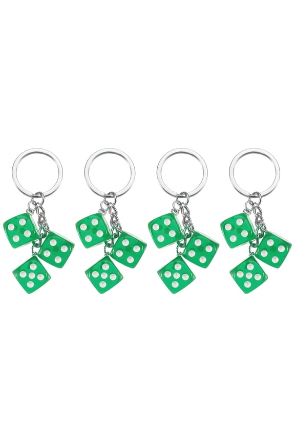 4 pack Lucky Dice Keychain Charm, Resin 3D Cube Square Mini Dice Keyrings with 3 Pendants for Bag, Wallet, Purse, Car, Cellphone Accessories, Dark Green
