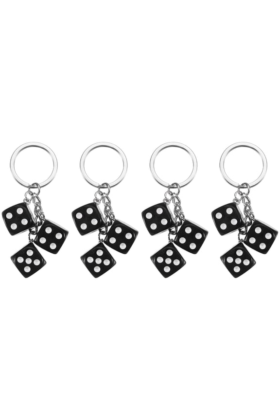 4 pack Lucky Dice Keychain Charm, Resin 3D Cube Square Mini Dice Keyrings with 3 Pendants for Bag, Wallet, Purse, Car, Cellphone Accessories, Black
