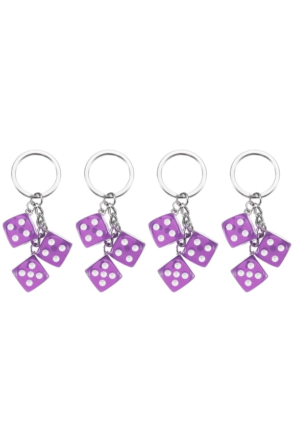 4 pack Lucky Dice Keychain Charm, Resin 3D Cube Square Mini Dice Keyrings with 3 Pendants for Bag, Wallet, Purse, Car, Cellphone Accessories, Purple