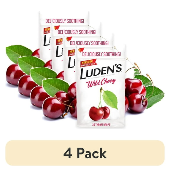 (4 pack) Luden's Wild Cherry Throat Drops | Deliciously Soothing | 30 Drops | 1 Bag