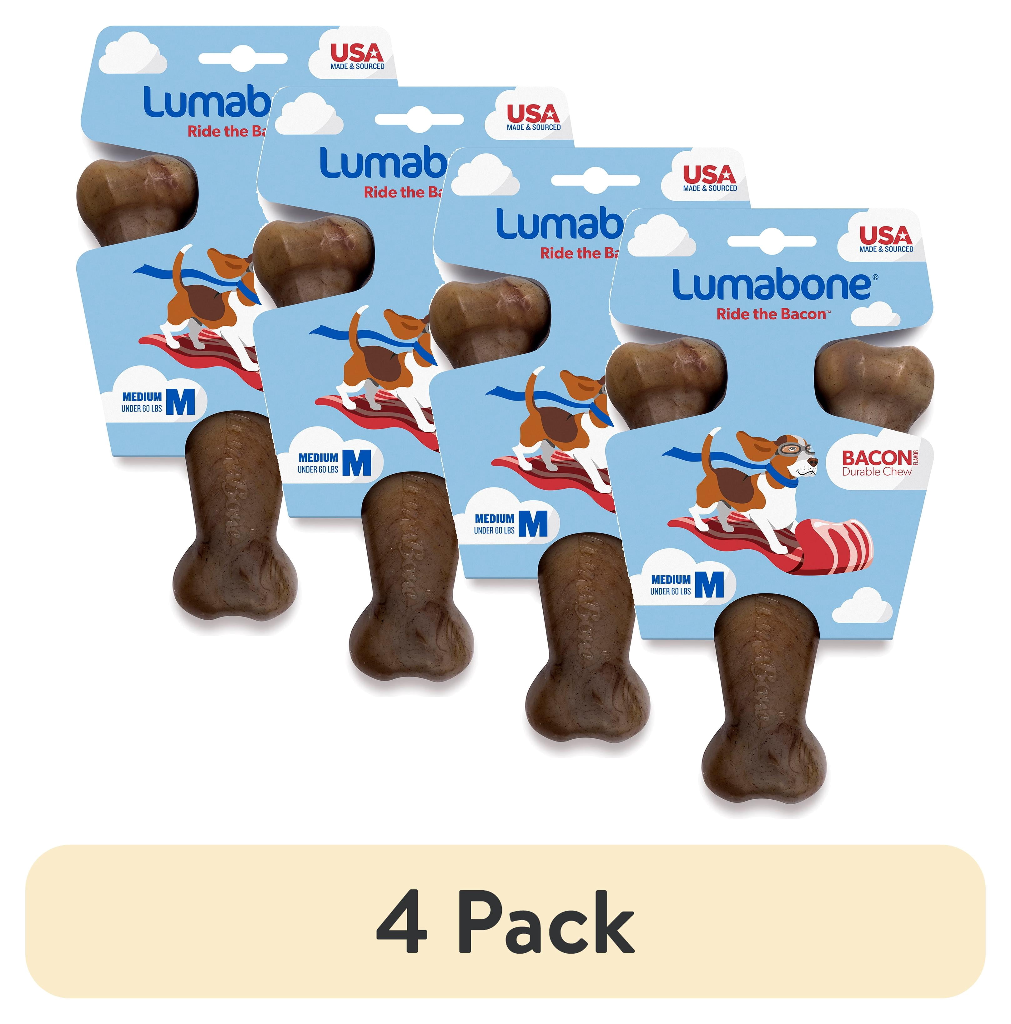 (4 pack) Lumabone Real Bacon Durable Wishbone Dog Chew Toy, Medium