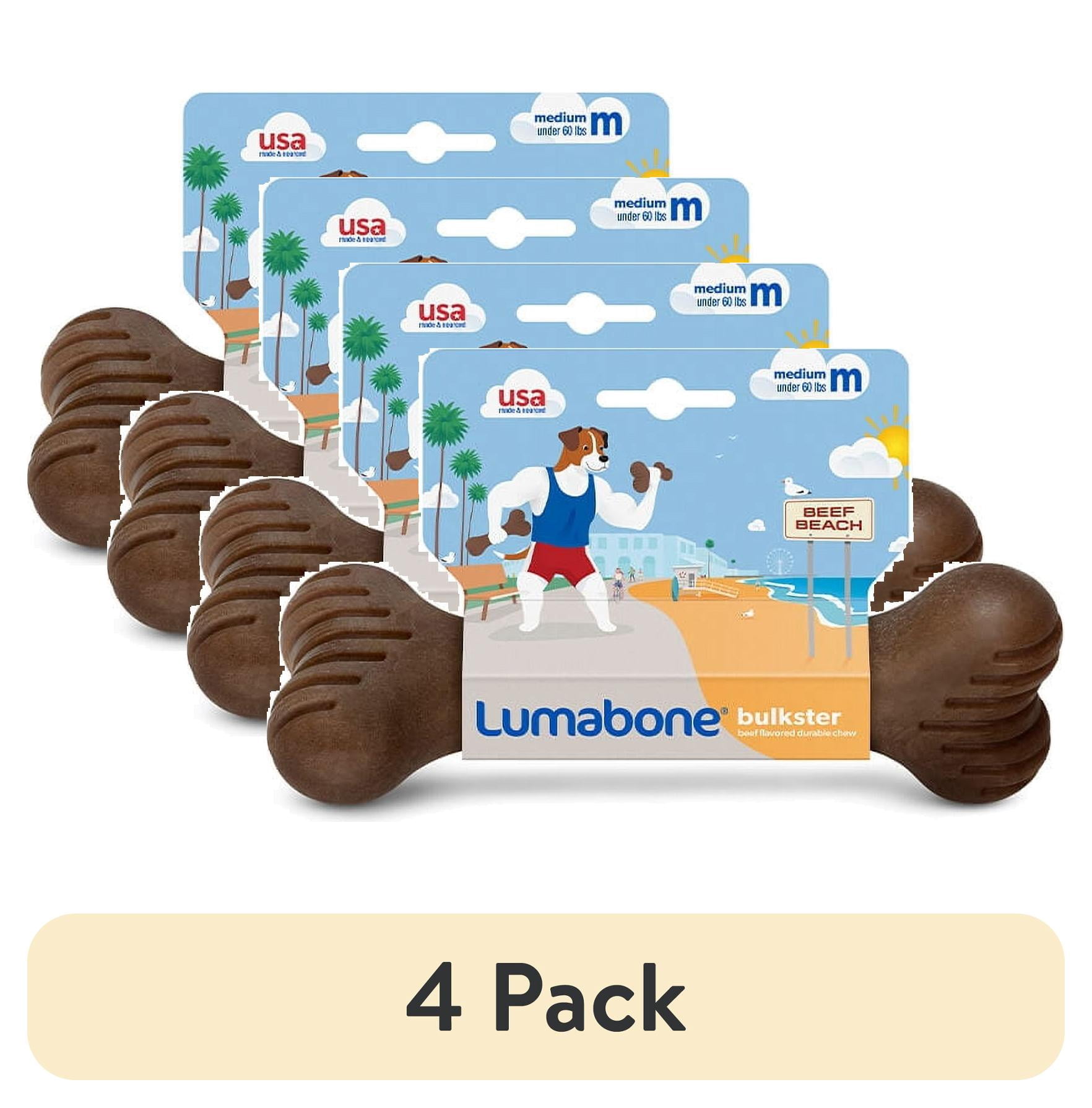 (4 pack) Lumabone Real Beef Durable Bulkster Dog Chew Toy, Medium