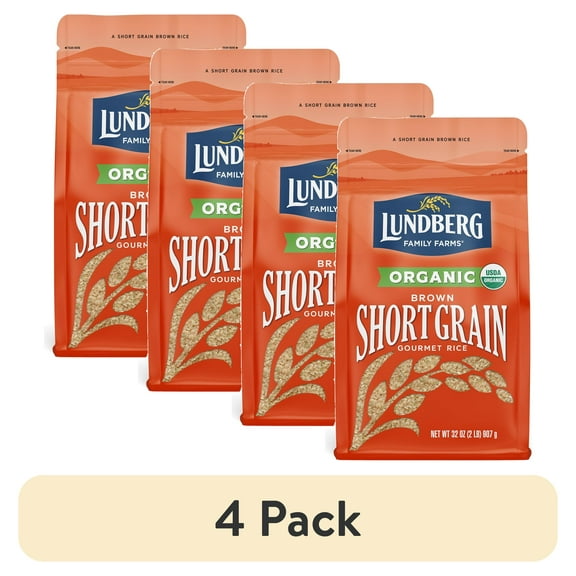 (4 pack) Lundberg Family Farms Organic Short Grain Brown Rice, Gluten-Free, Vegan, 32oz.