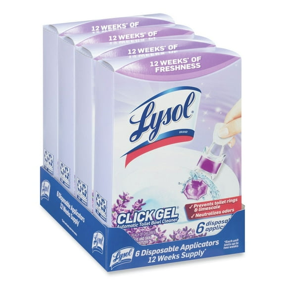(4 pack) (4 pack) Lysol® Click Gel Automatic Toilet Bowl Cleaner, Gel Toilet Bowl Cleaner, For Cleaning and Refreshing, Brand New Day – Lavender Fields Scent, 6 applicators