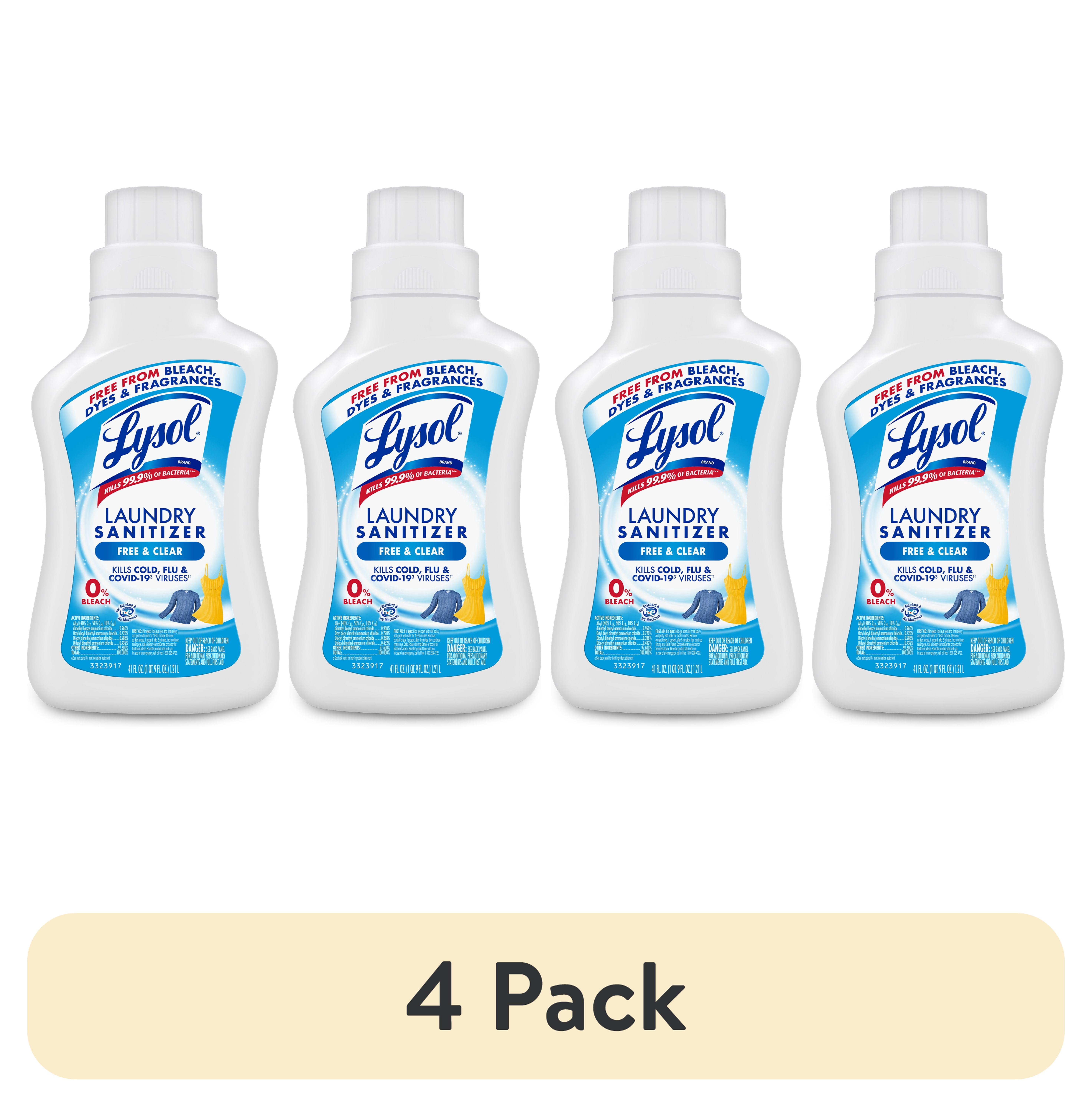 (4 pack) Lysol Laundry Sanitizer Additive, Odor Eliminating Liquids for Clothes and Linens, Unscented, 41 fl oz