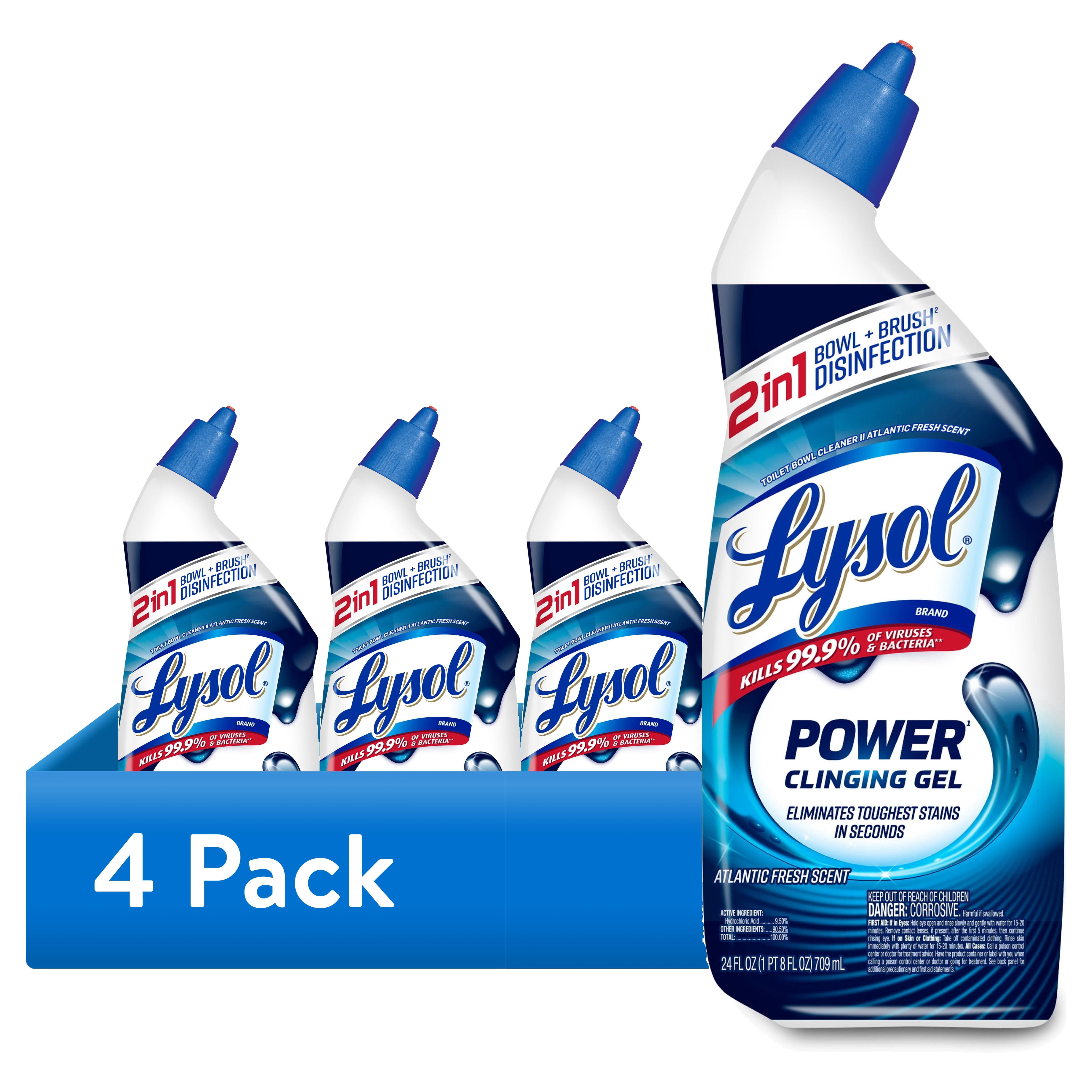 (4 pack) Lysol Toilet Bowl Cleaner Clinging Gel, Power, Disinfecting Bathroom Cleaner and Toilet Bowl Stain Remover, 24 fl oz (2 Pack)