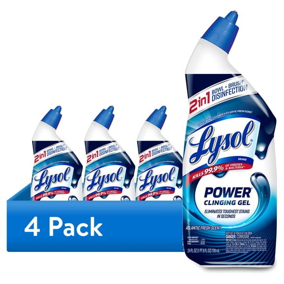 (4 pack) Lysol Toilet Bowl Cleaner Clinging Gel, Power, Disinfecting Bathroom Cleaner and Toilet Bowl Stain Remover, 24 fl oz (2 Pack)