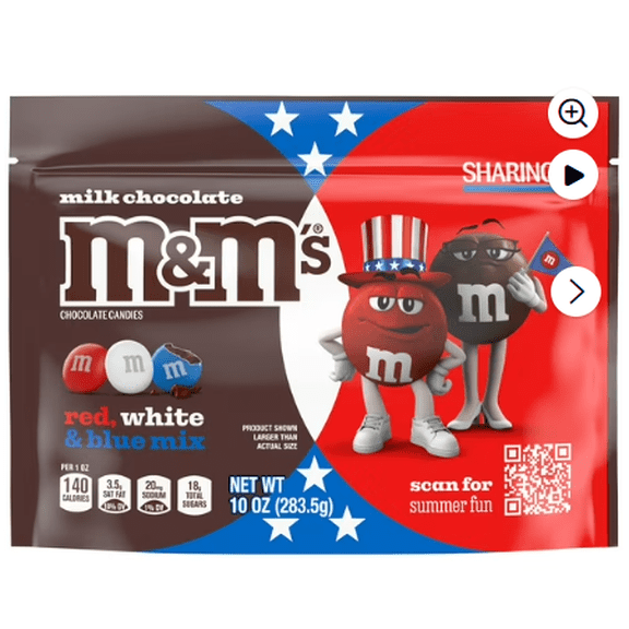 4 pack - M&M's Milk Chocolate Red, White & Blue Summer Candy - 10 Oz Bag