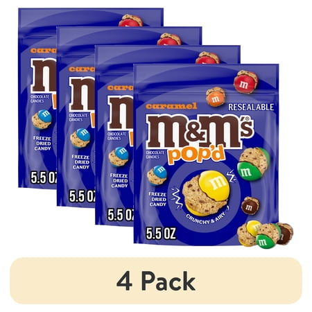 (4 pack) M&M's Pop'd Caramel Chocolate Crunchy Candy - 5.5 oz Resealable Bag