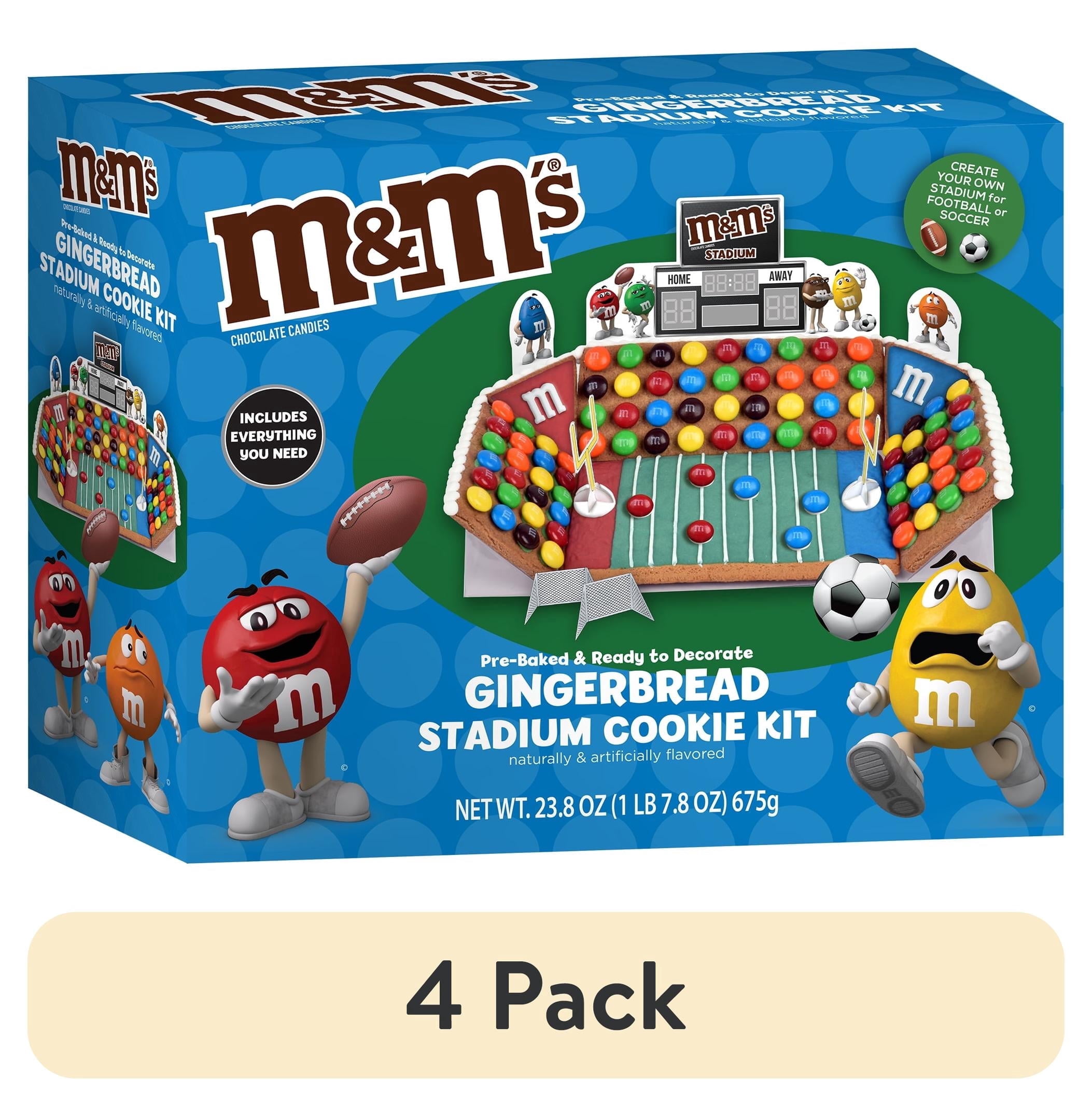 (4 pack) M&M's Ready-to-Decorate Gingerbread Stadium Cookie Kit, 1 Kit, 23.8 Ounces