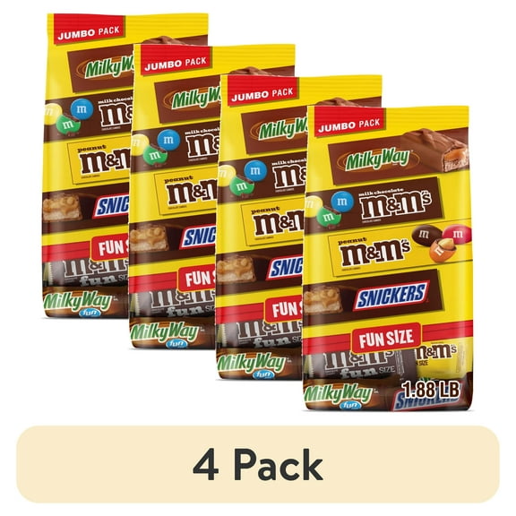 (4 pack) M&M's, Snickers & Milky Way Fun Size Chocolate Candy Variety pack - Bulk Bag