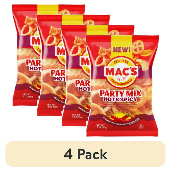 (4 pack) Mac's Hot & Spicy Party Mix, 4 oz Bag