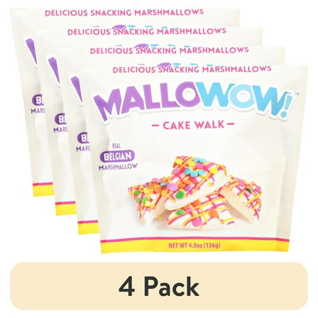 (4 pack) MALLOWOW! Cake Walk Marshmallows, Snacking Treat, 4.8 Ounce. Packaged in a resealable bag