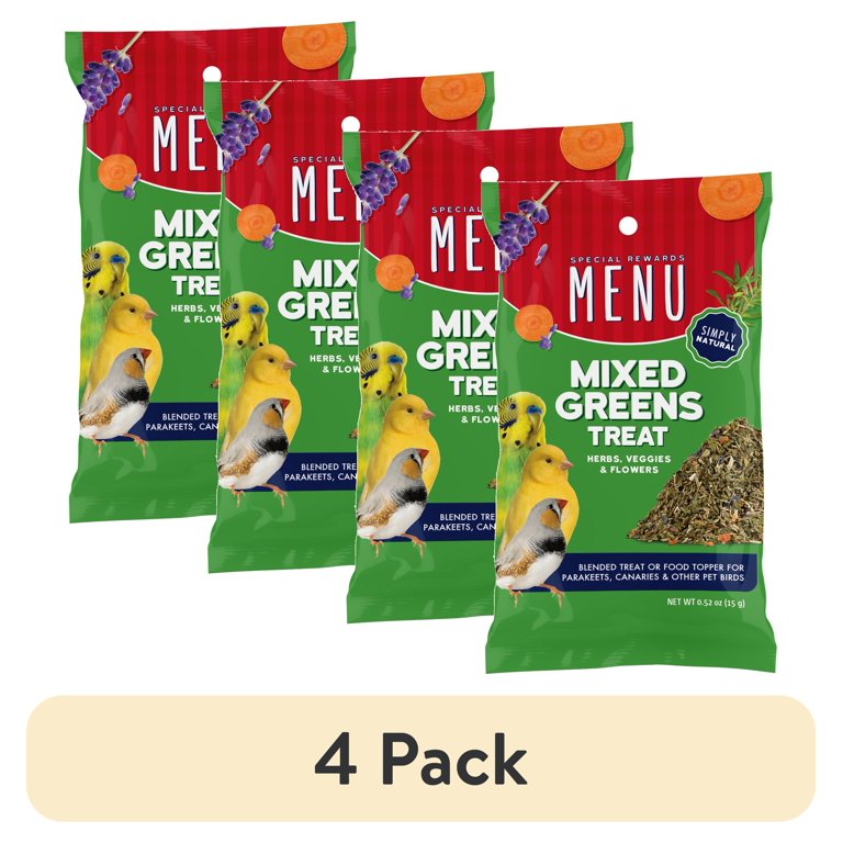 4 pack) MENU Mixed Greens Bird Treat, Dried Veggies and Herbs, All