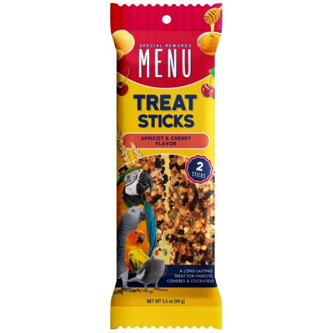 (4 pack) MENU Parrot Treat Stick - Apricot & Cherry Flavor 2pk - SM STX