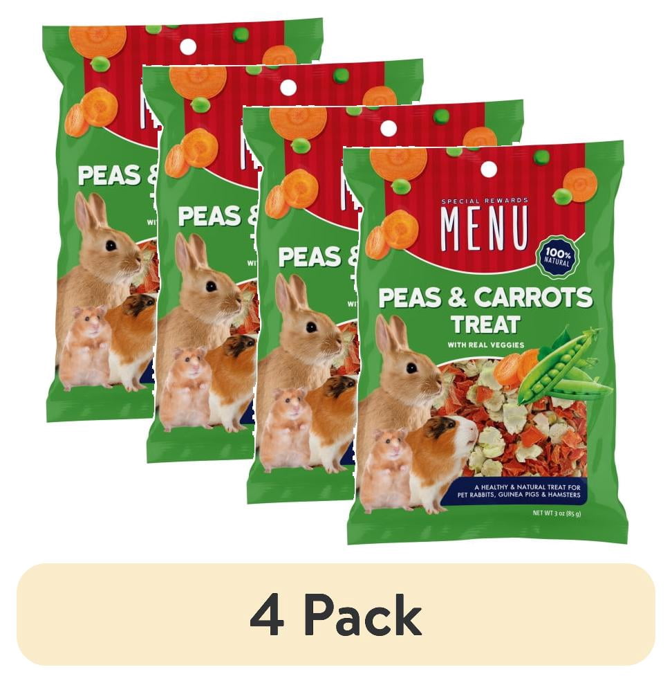 (4 pack) MENU Peas & Carrots Treat for Pet Rabbits, Guinea Pigs, and Hamsters, 3 ounce