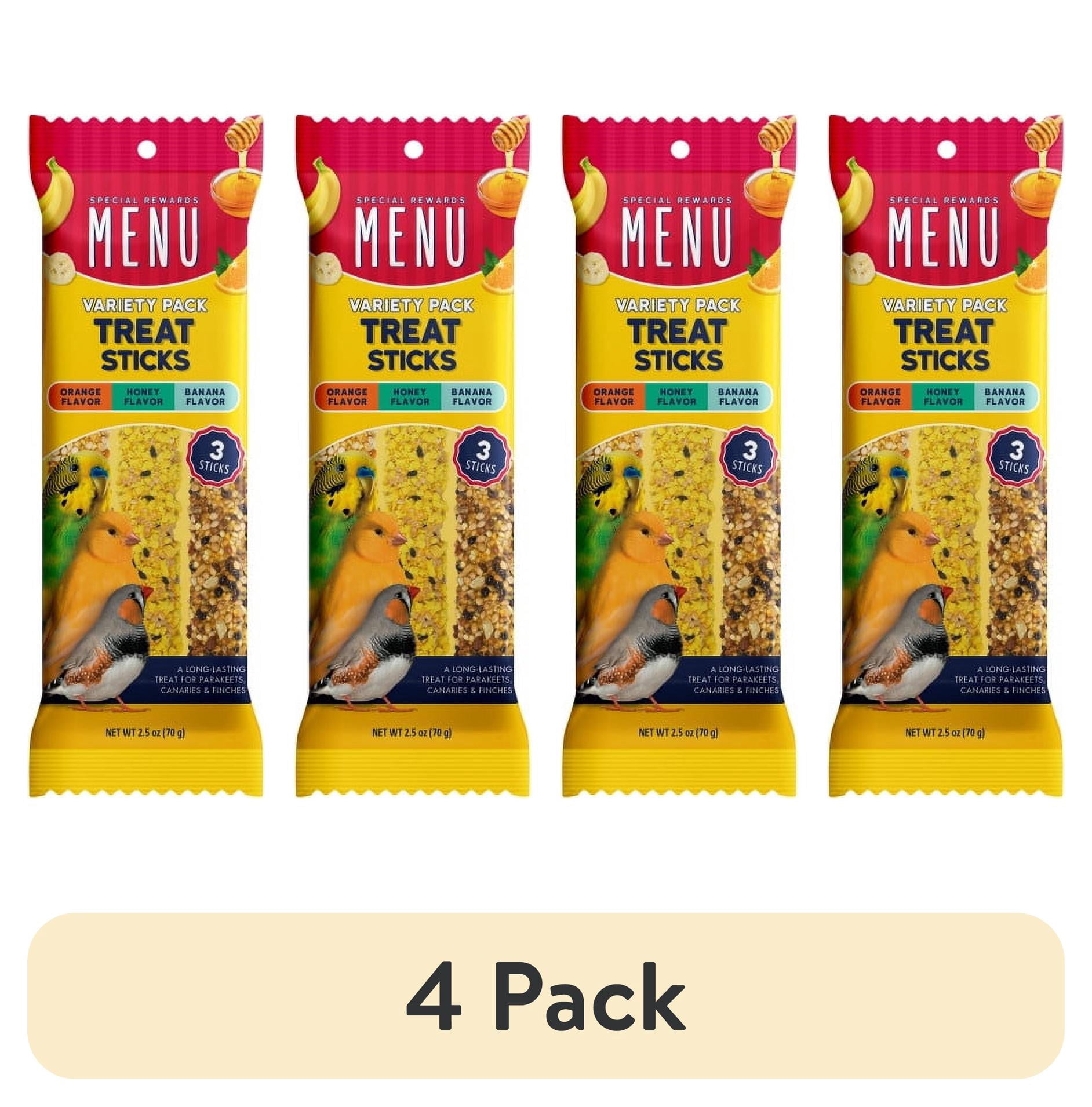 (4 pack) MENU Treat Sticks for Canary/Finch/Parakeet Vrty Pk 2.5 oz- 3 Sticks
