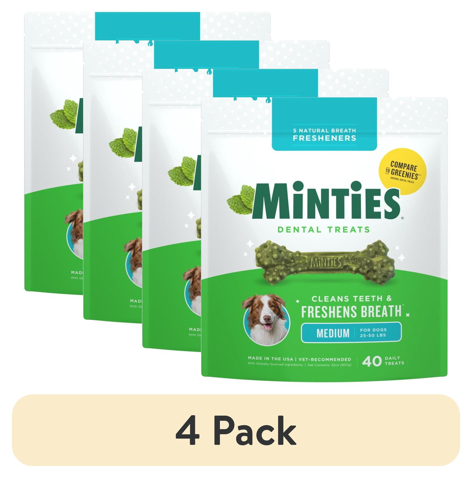 (4 pack) MINTIES Dog Dental Bone Treats, Dental Chews for Medium Dogs, 40 Count, Shelf-Stable