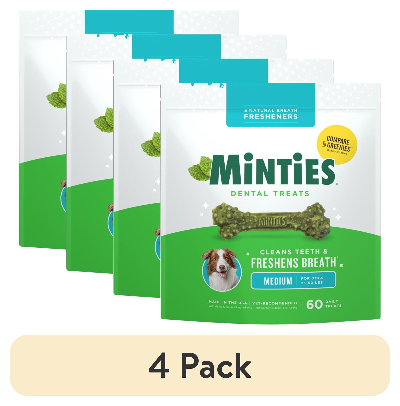 (4 pack) MINTIES Dog Dental Bone Treats, Dental Chews for Medium Dogs, 60 Count, Shelf-Stable