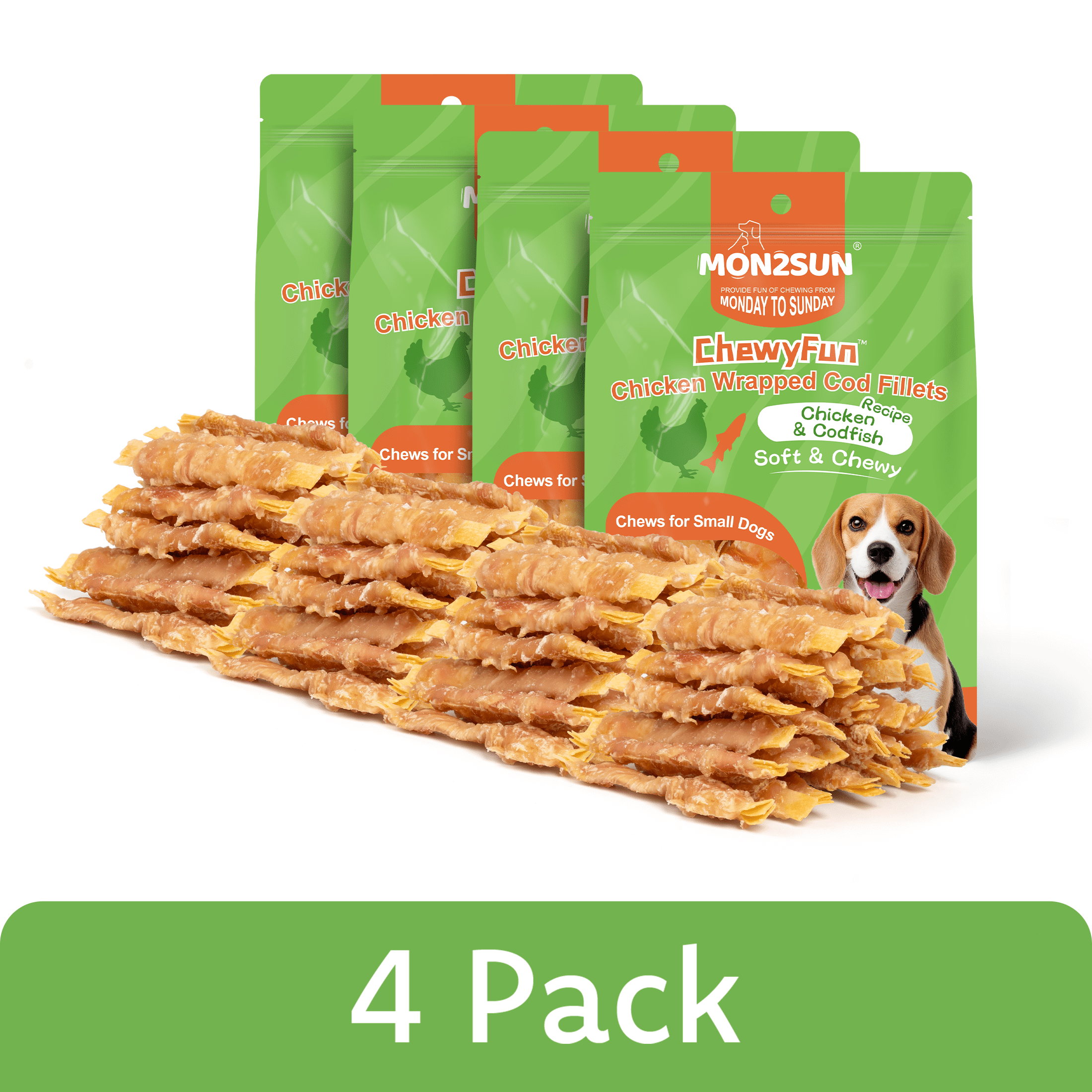 Dog Cod Filet (4 pack) MON2SUN Chicken Wrapped Cod Fillet Small Dog Treats, 13 oz (36 ...