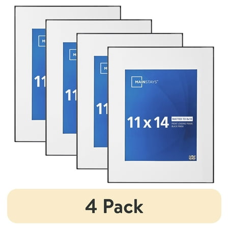 (4 pack) Mainstays – 8x10 Picture Frame – Black Front Loading Matted Wall or Tabletop Photo Frame